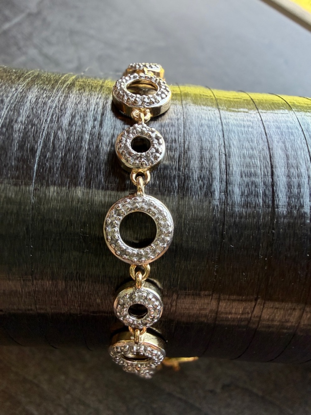 925 silver and gold plated circle design tennis bracelet